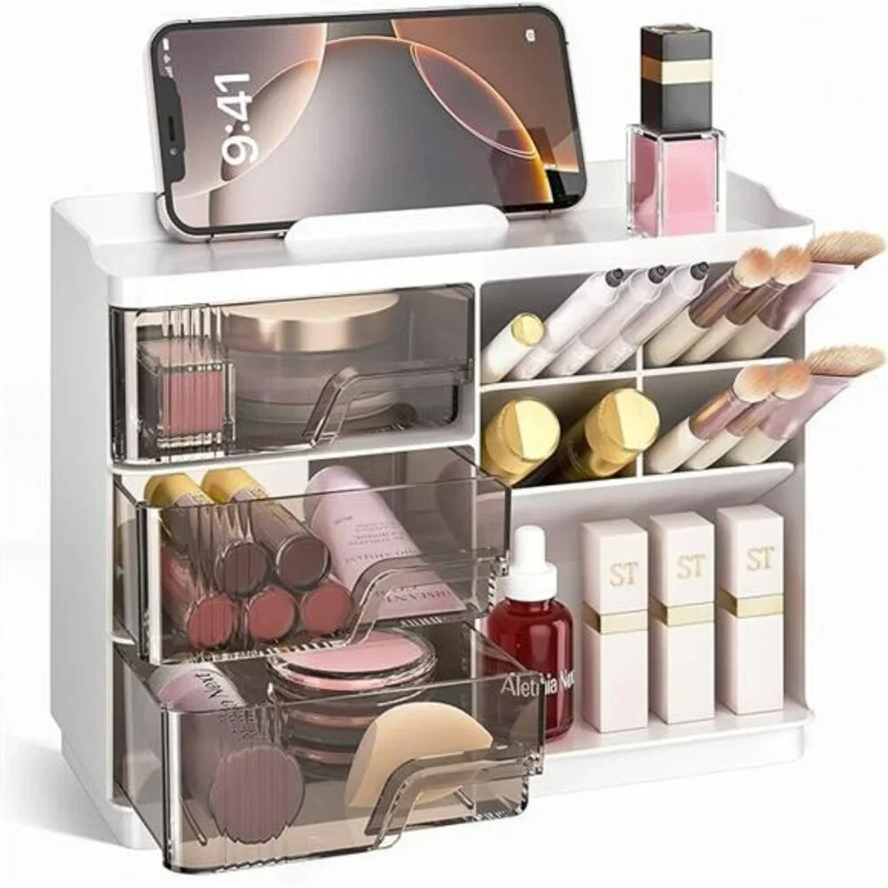 makeup organizer with drawers stackable vanity storage for skincare brushes